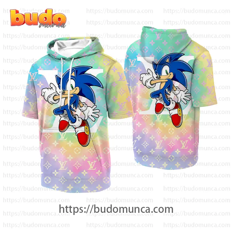 Louisvuitton and sonic the hedgehog hooded short sleeve t-shirt gift uninque for kid man women